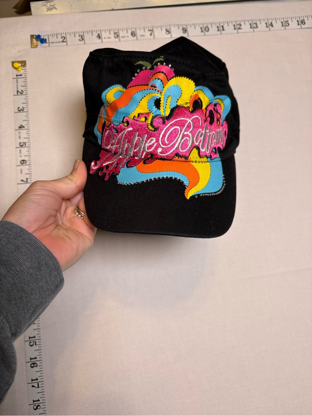 Y2K Style Apple Bottoms Black Rhinestone Embroidered Adjustable